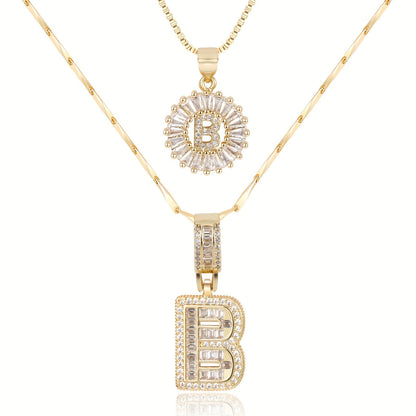 Corlina - 2 pc 14k Diamond Letter Initial Necklace