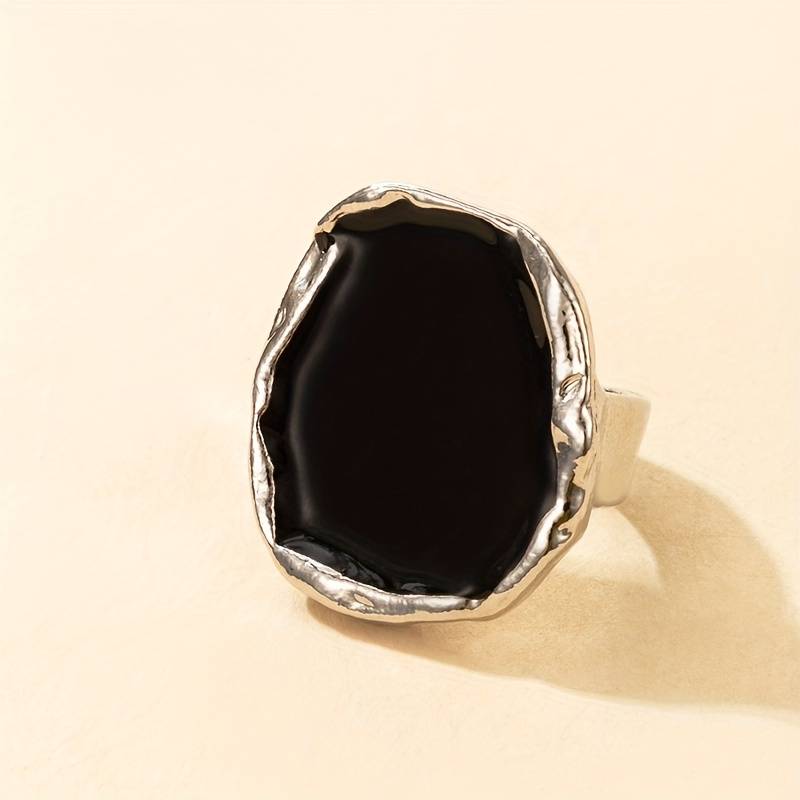 Classic Black Stone Oversized Ring - Classic Exaggerated Black Ring