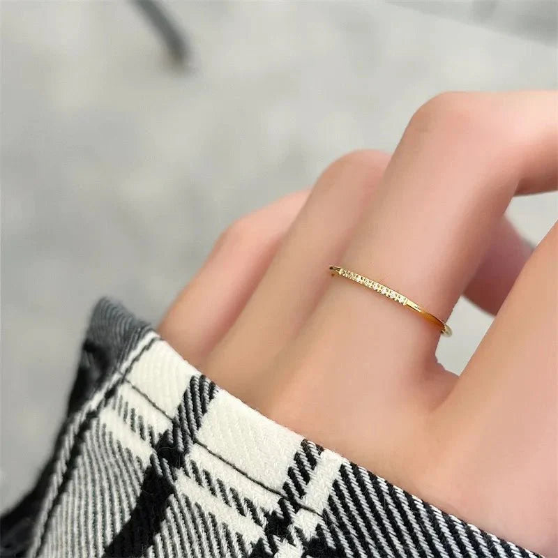 Alina - Dainty Thin Speckled Diamond Ring