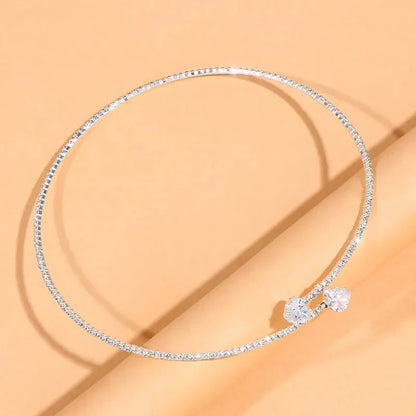 Celestia - Diamond Heart Open Choker Necklace Silver