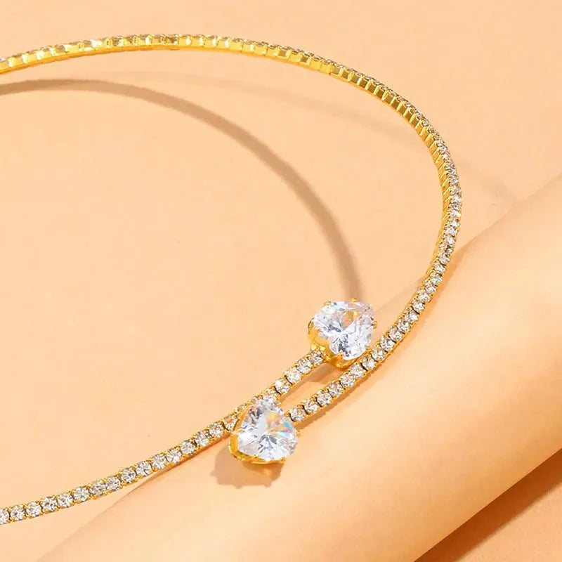 Celestia - Diamond Heart Open Choker Necklace Gold