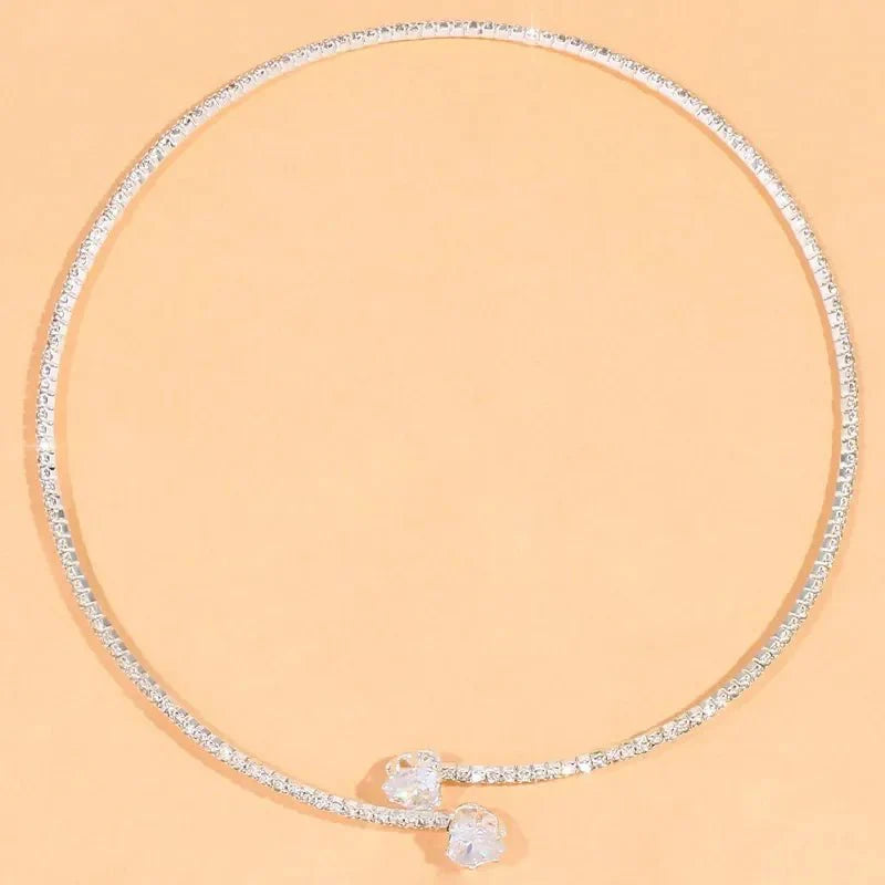 Celestia - Diamond Heart Open Choker Necklace Silver