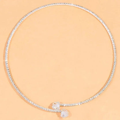 Celestia - Diamond Heart Open Choker Necklace Silver