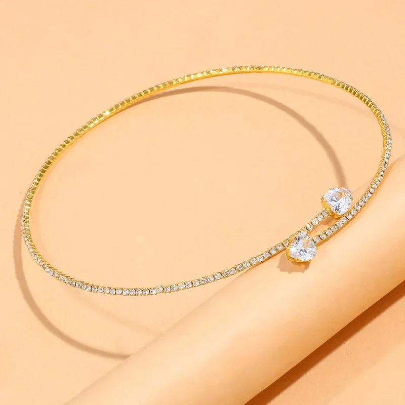 Celestia - Diamond Heart Open Choker Necklace Gold