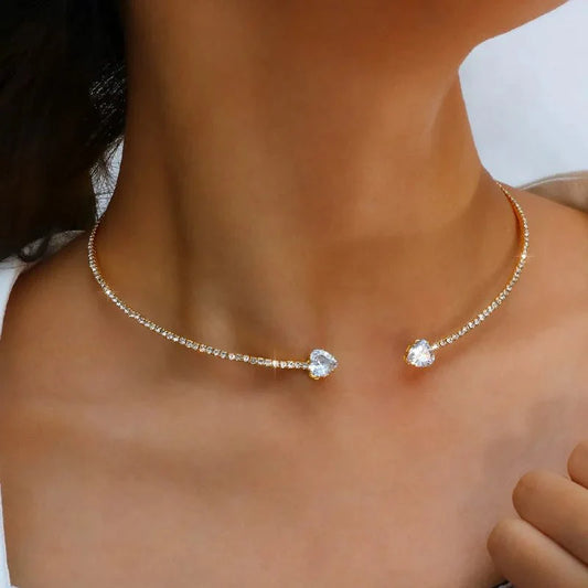 Celestia - Diamond Heart Open Choker Necklace Gold