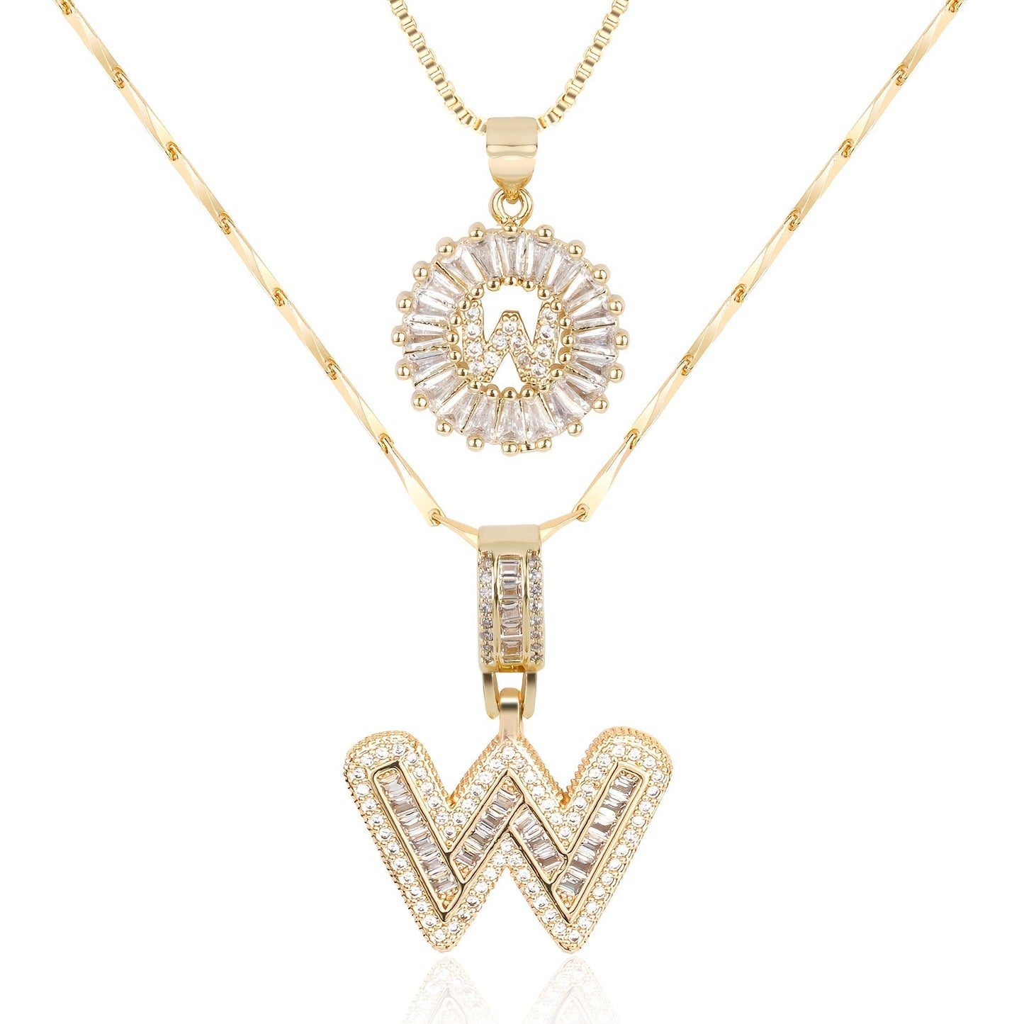 Corlina - 2 pc 14k Diamond Letter Initial Necklace