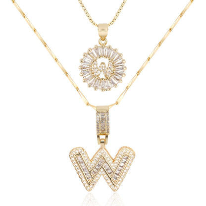 Corlina - 2 pc 14k Diamond Letter Initial Necklace