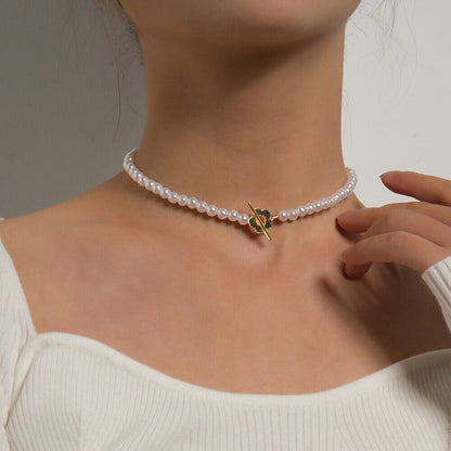 Elora - Flower Clasp Choker Necklace White