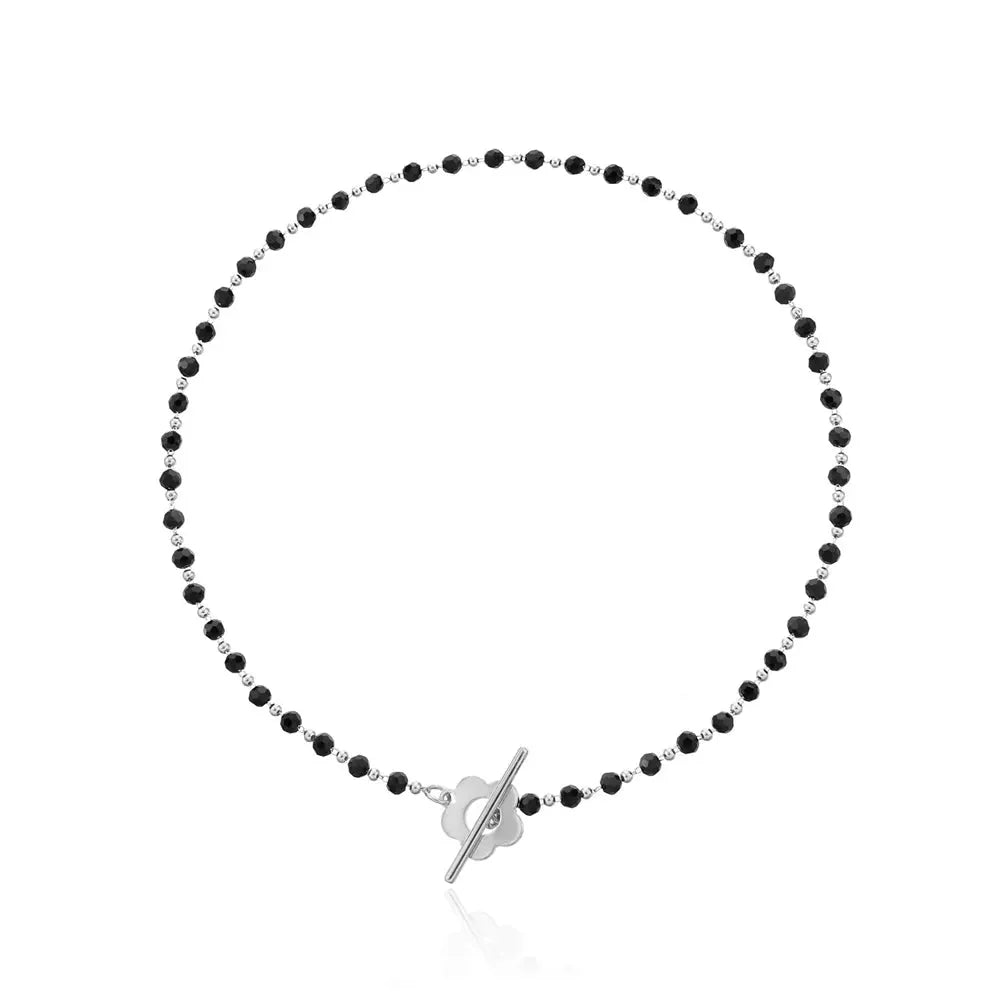 Elora - Flower Clasp Choker Necklace Black