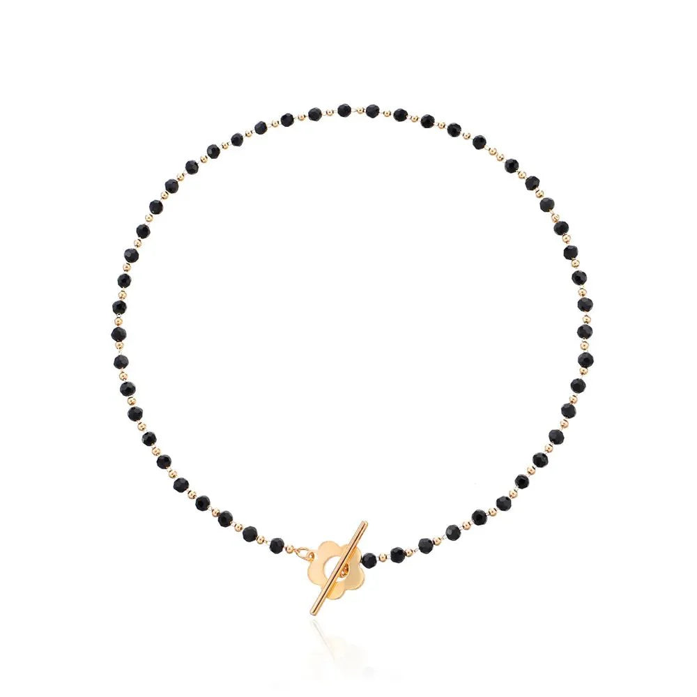 Elora - Flower Clasp Choker Necklace Black