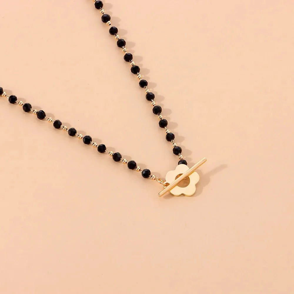 Elora - Flower Clasp Choker Necklace Black