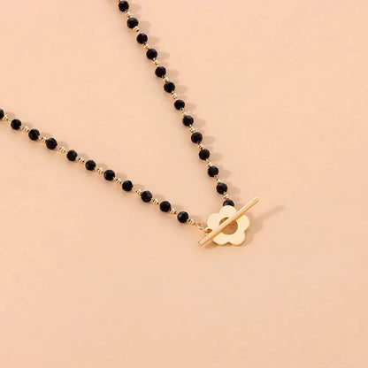 Elora - Flower Clasp Choker Necklace Black