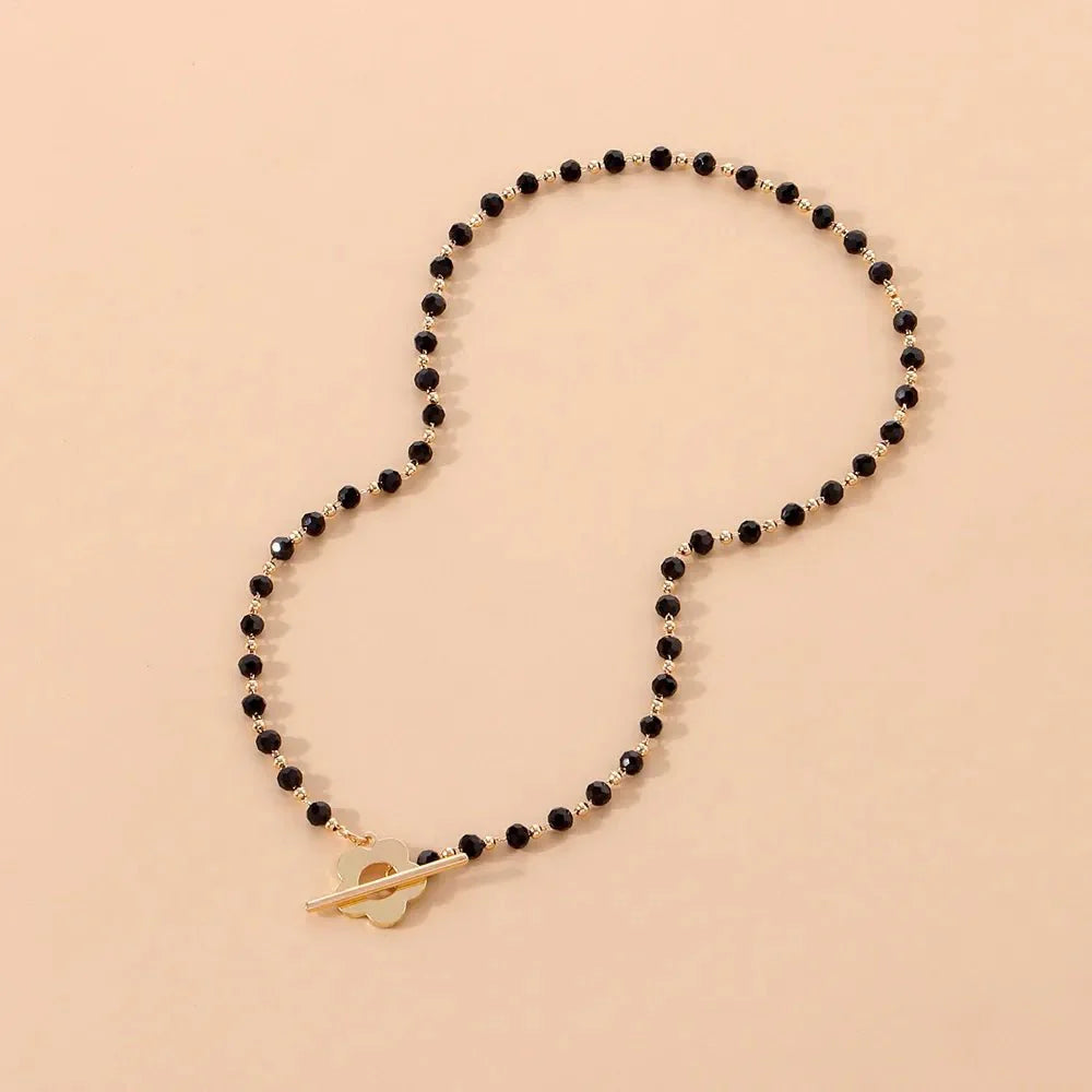 Elora - Flower Clasp Choker Necklace Black