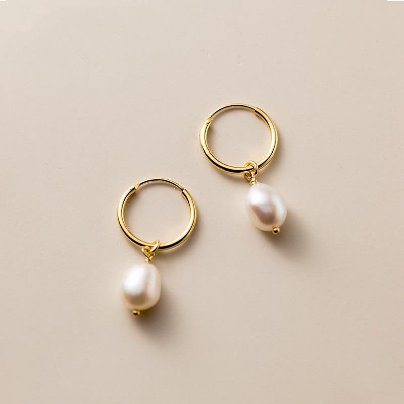 Brianna - Pearl Hoop Earrings White
