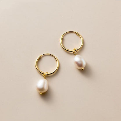 Brianna - Pearl Hoop Earrings White