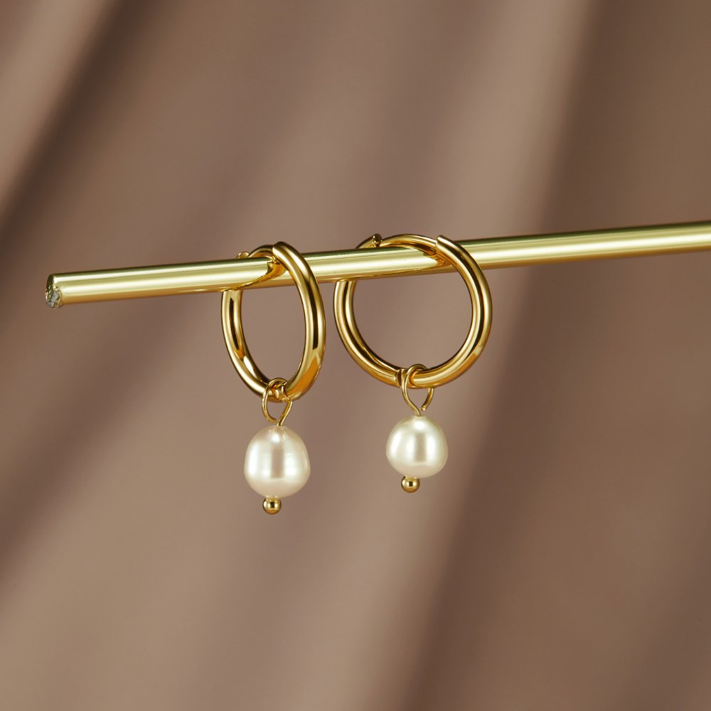 Brianna - Pearl Hoop Earrings White