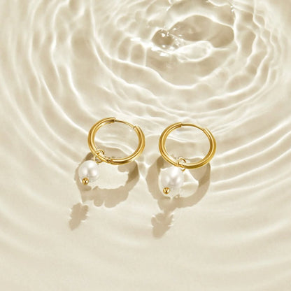 Brianna - Pearl Hoop Earrings White