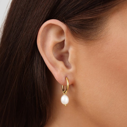Brianna - Pearl Hoop Earrings White