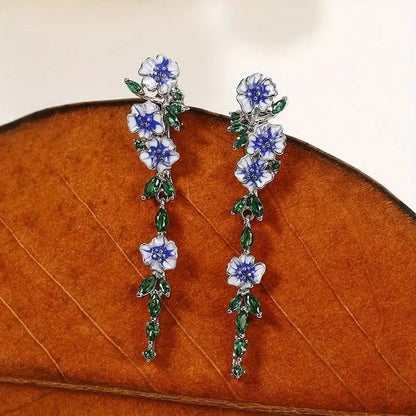 Diana - Blue Floral Dangling Earrings