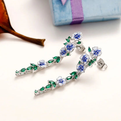 Diana - Blue Floral Dangling Earrings