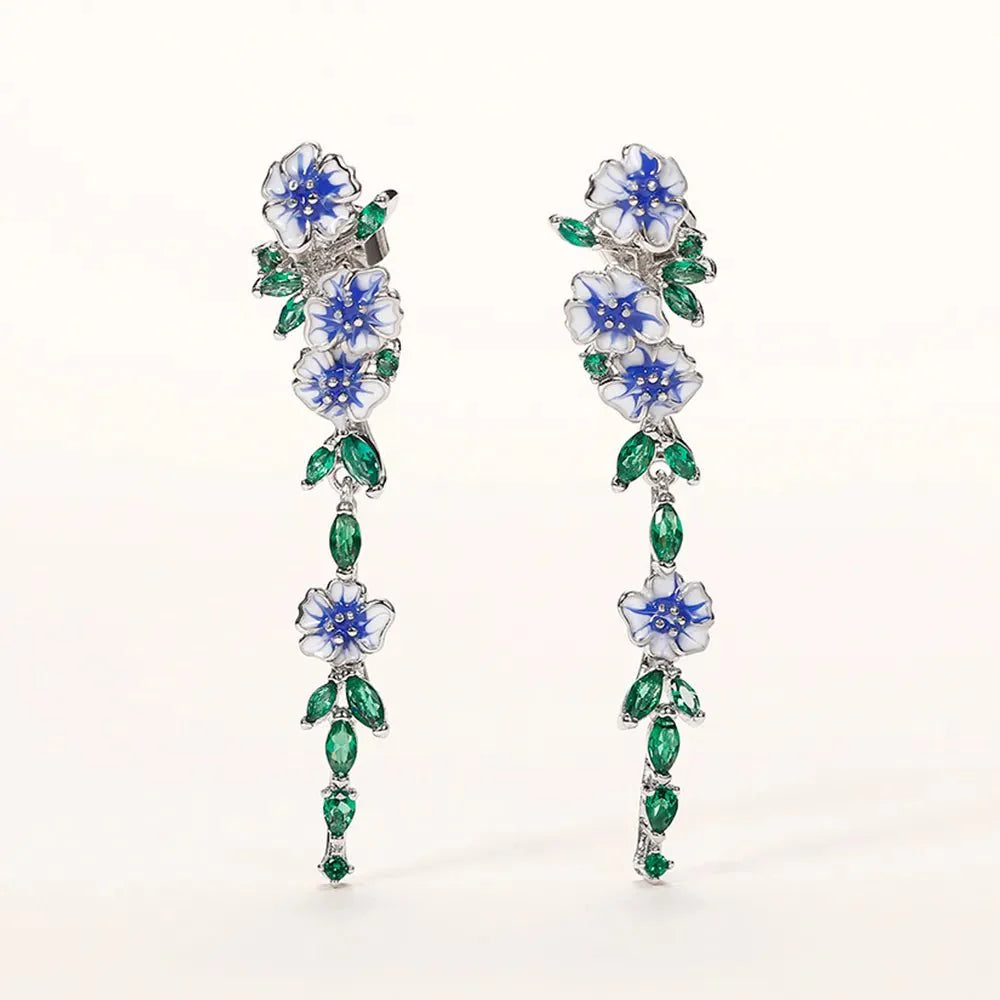 Diana - Blue Floral Dangling Earrings