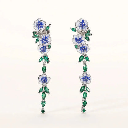 Diana - Blue Floral Dangling Earrings