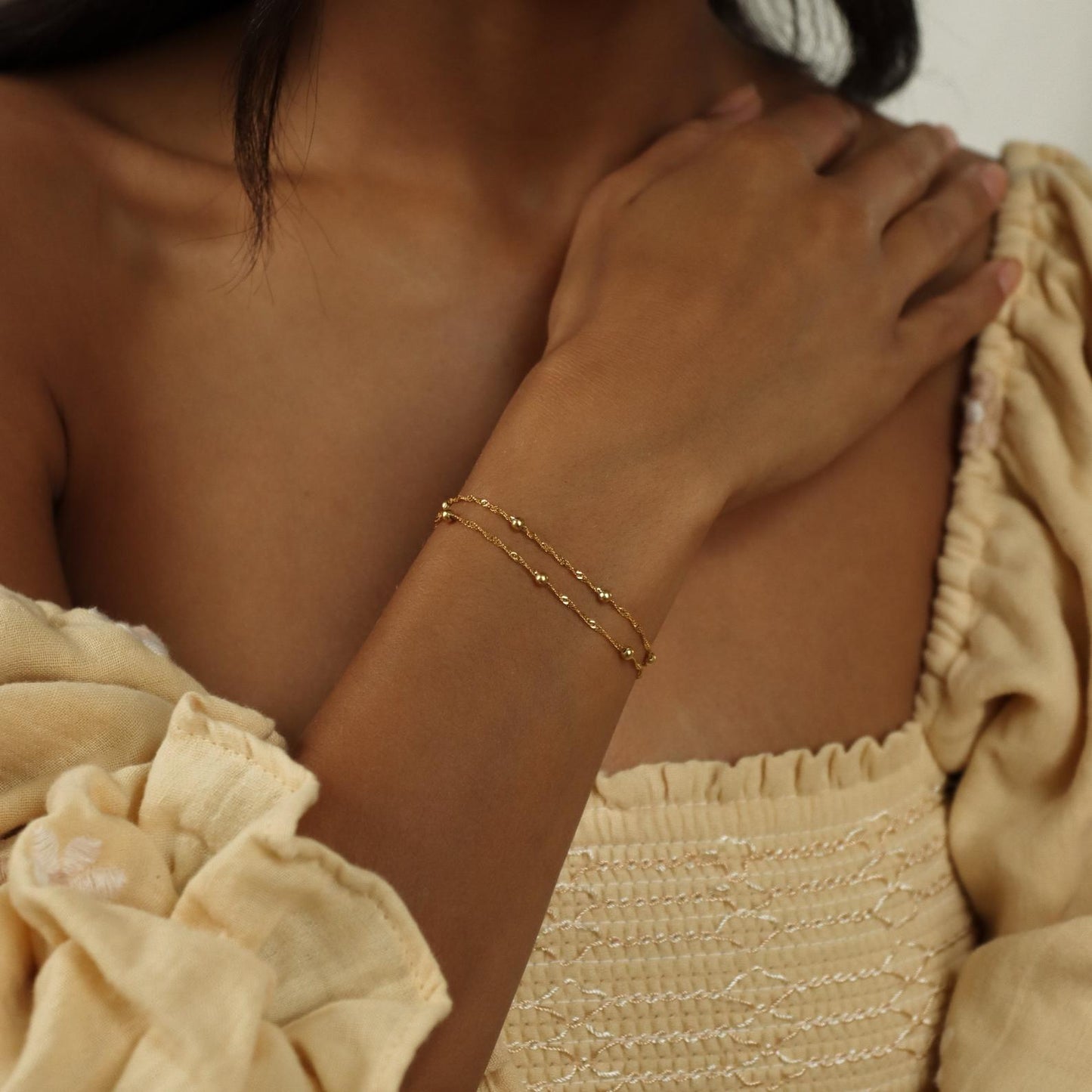 Ripple Bead Double Chain - Layered Bracelet