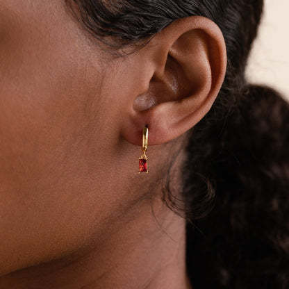 Birthstone Baguette Hoops - Birthstone Huggies