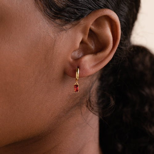 Birthstone Baguette Hoops - Birthstone Huggies