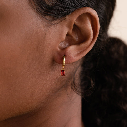 Birthstone Baguette Hoops - Birthstone Huggies