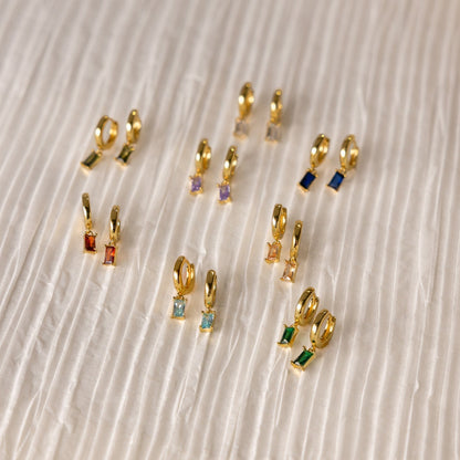Birthstone Baguette Hoops - Birthstone Huggies