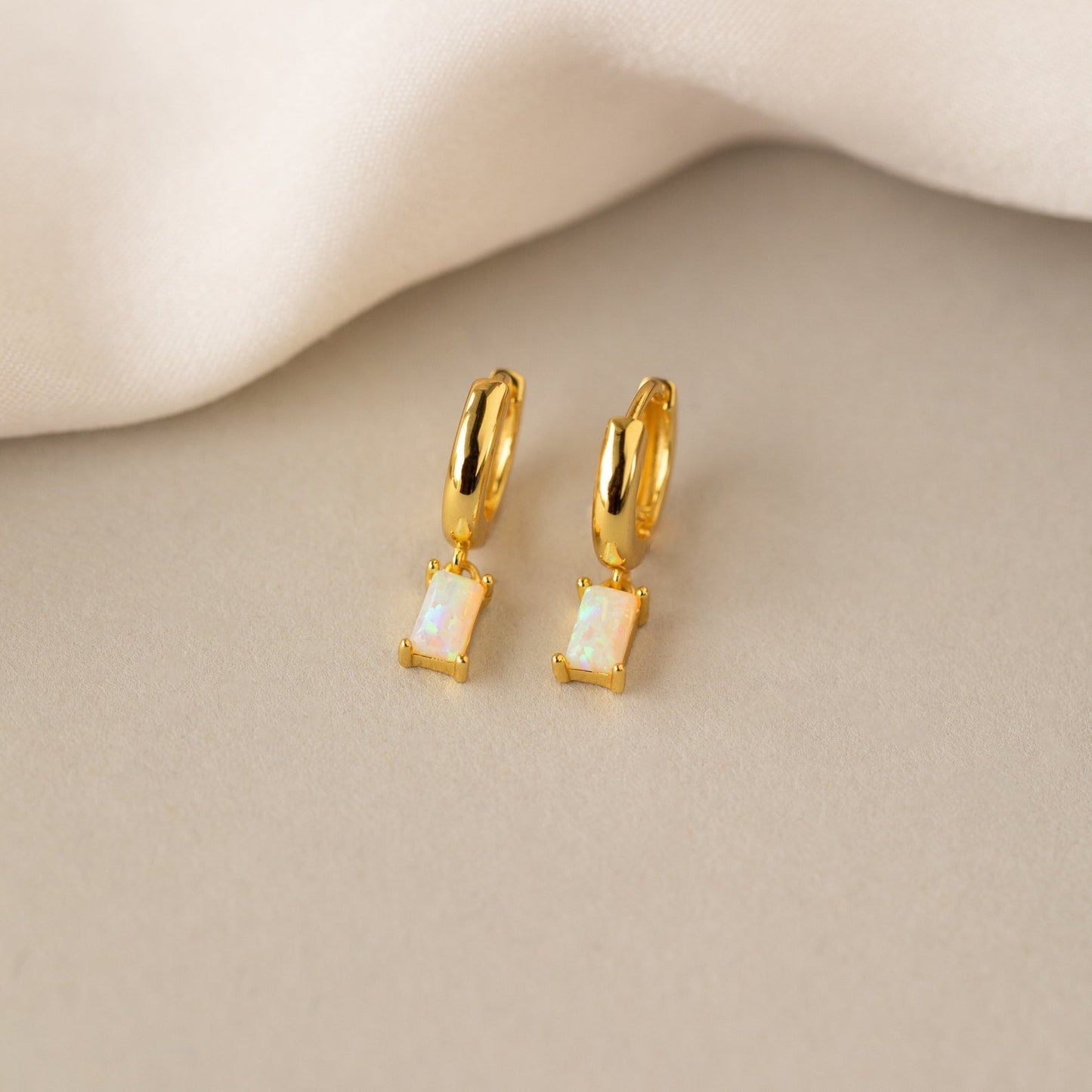 Birthstone Baguette Hoops - Birthstone Huggies