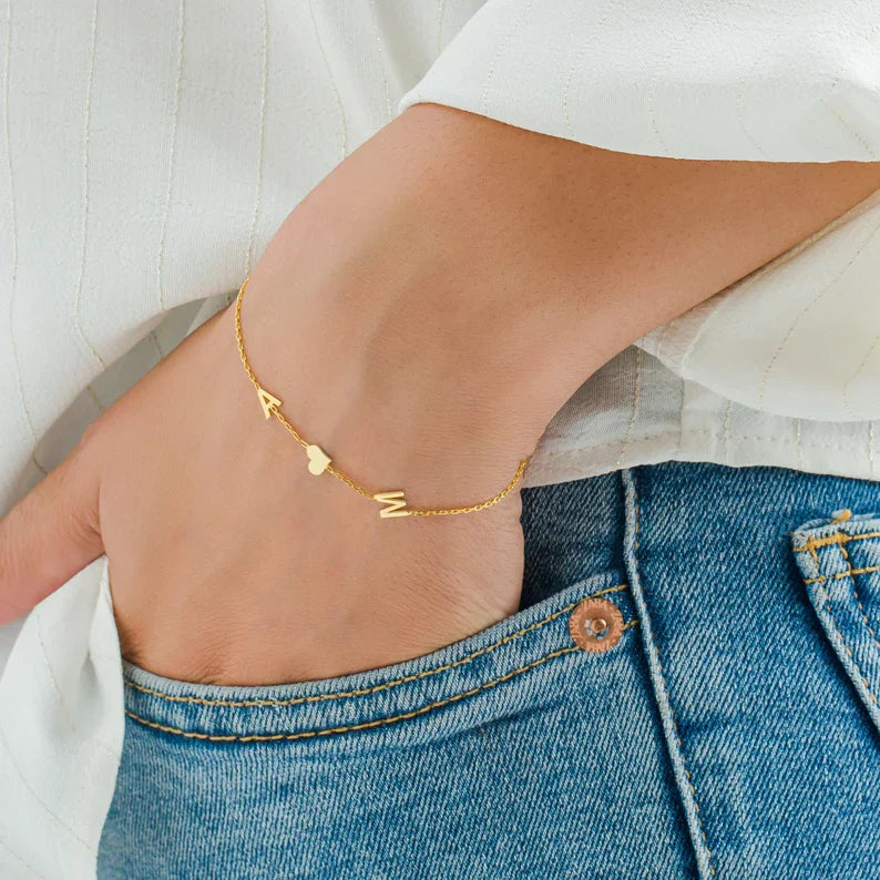 Double Initial Heart Bracelet - Double Love Heart Bracelet for Mia