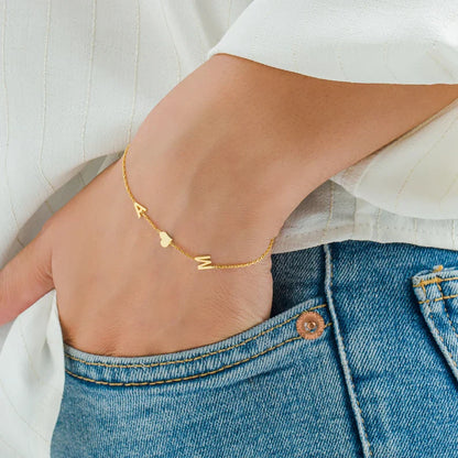 Double Initial Heart Bracelet - Double Love Heart Bracelet for Mia