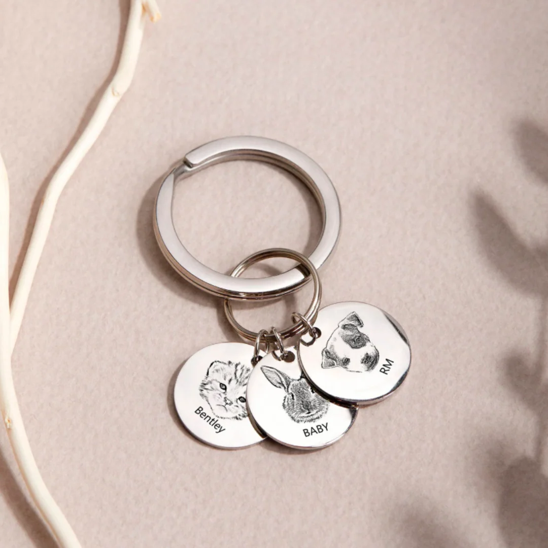 Engraved Pet Portrait Keychain