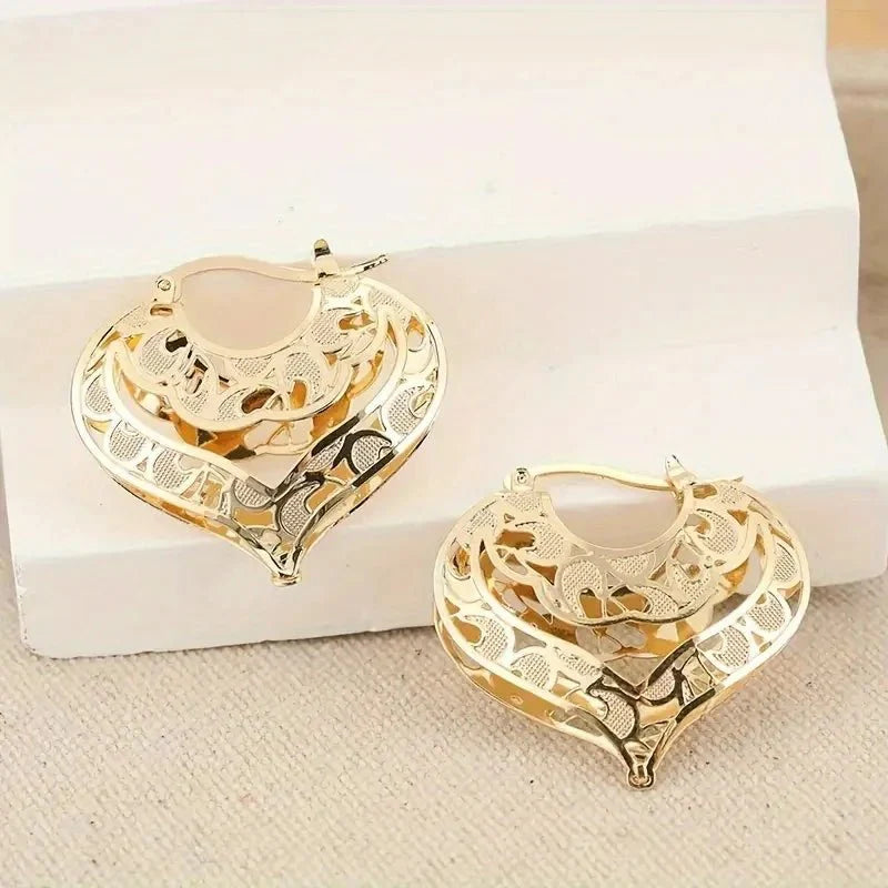 Aria - Golden Intricate Open Heart Earrings