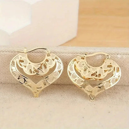 Aria - Golden Intricate Open Heart Earrings