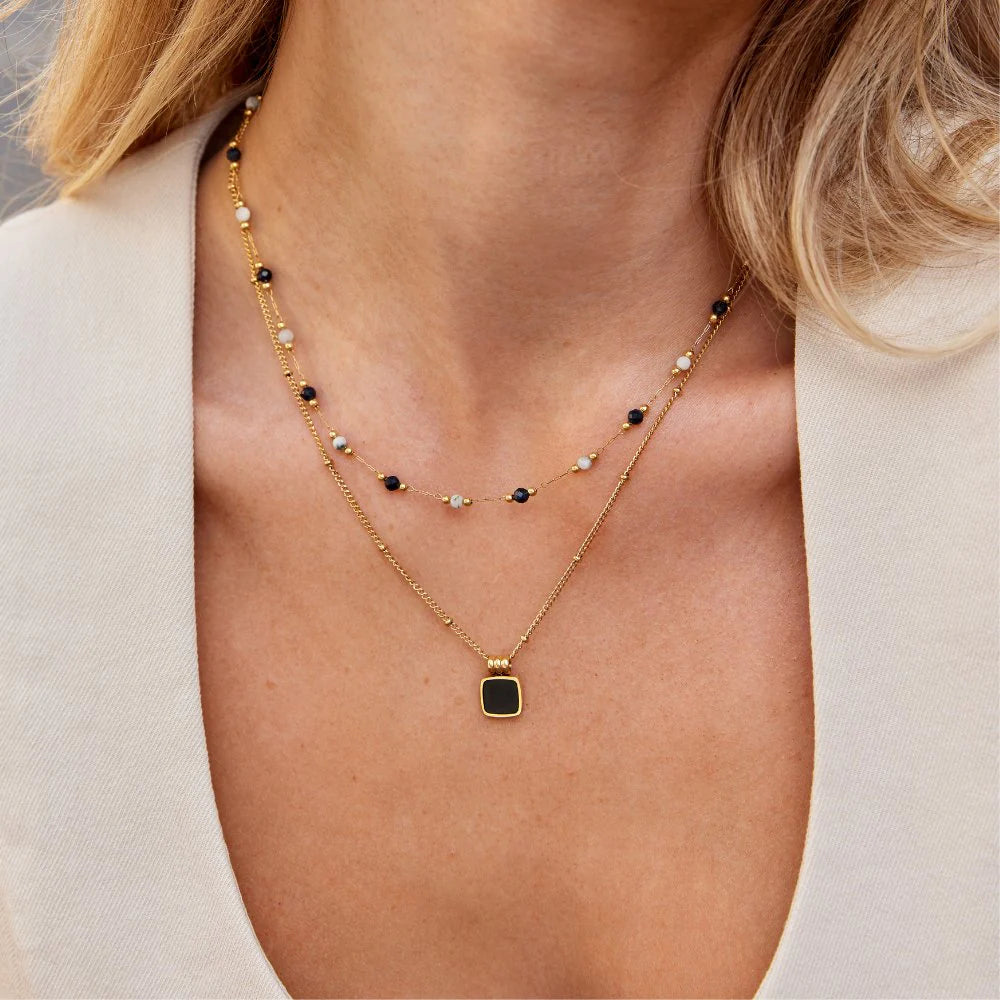 Cora - Midnight Beaded Stone Necklace