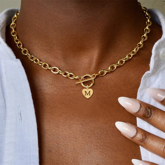 Daisy - Paperclip Heart Letter Initial Choker Necklace