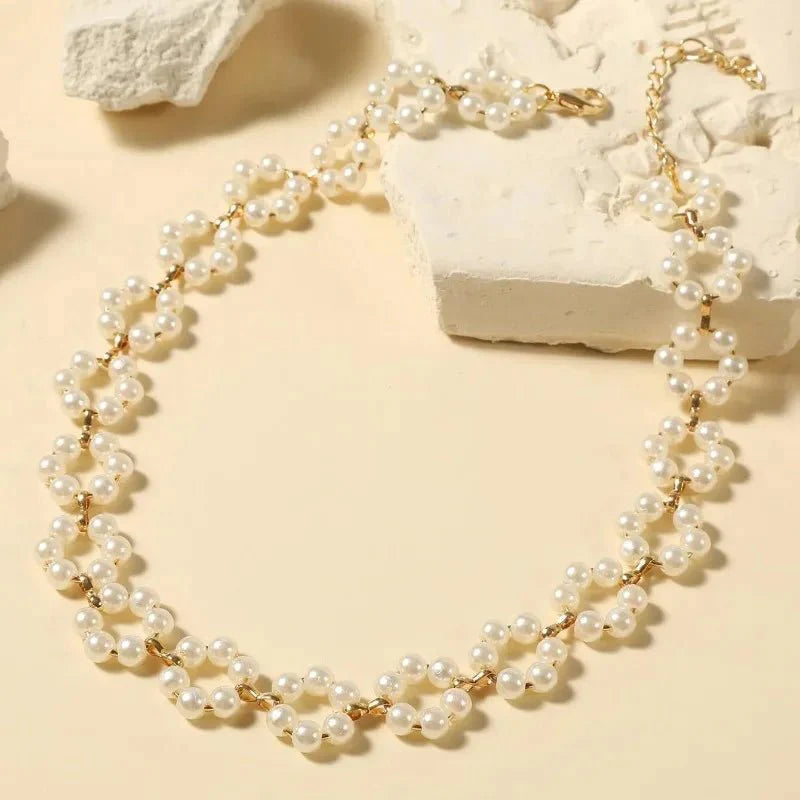 Emma - Pearl Floral Daisy Choker Necklace