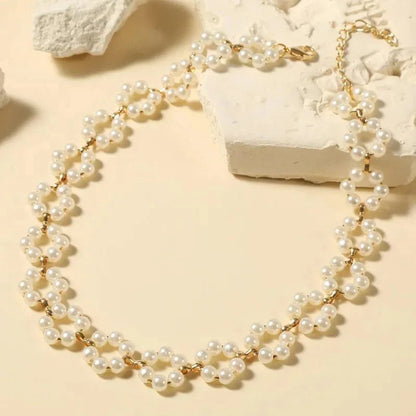 Emma - Pearl Floral Daisy Choker Necklace