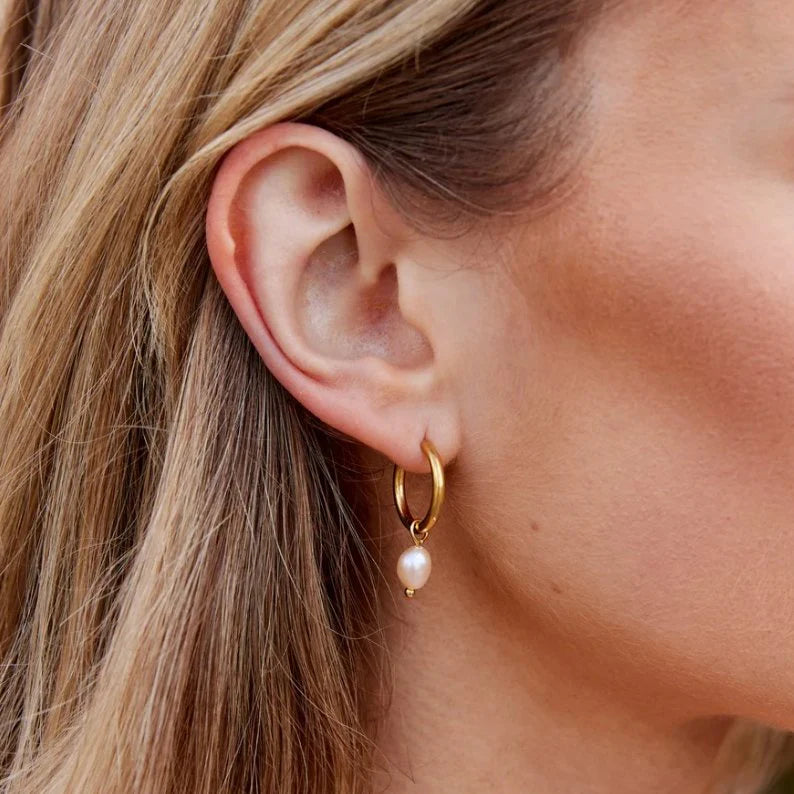 Brianna - Pearl Hoop Earrings Pink