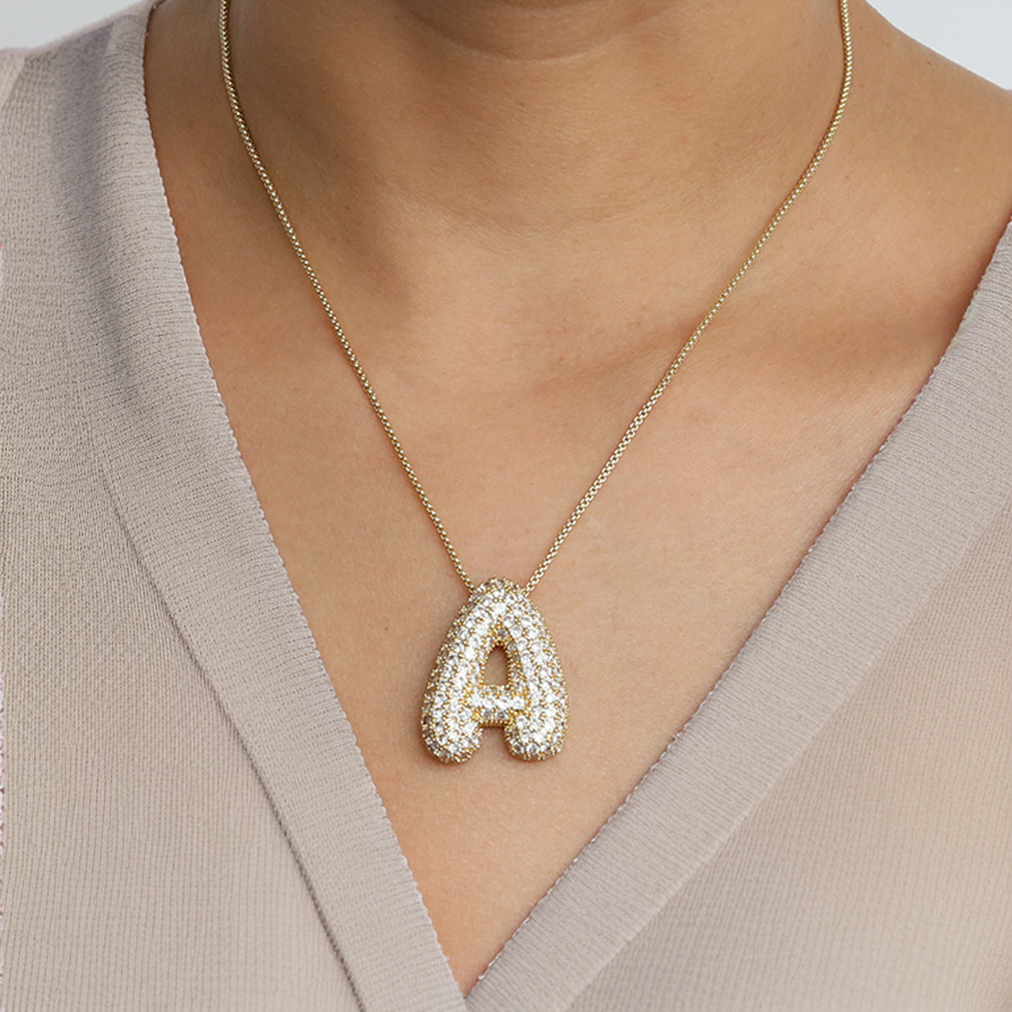 Esme - Bubble Initial Diamond Necklace