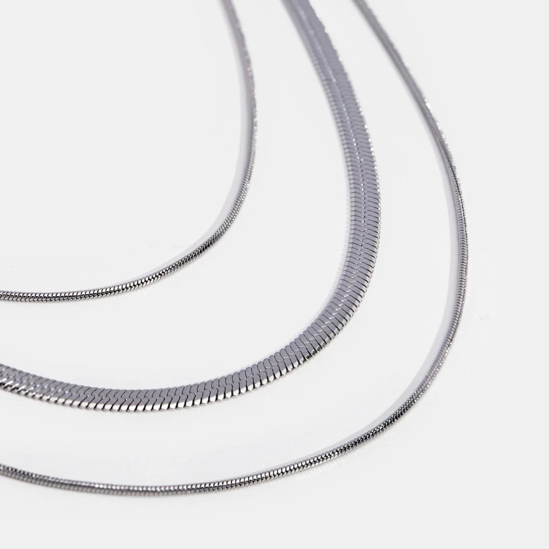 Bia - Multi Layered Silver Chain Necklace